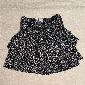 Zara Black and White Smocked Bubble Mini Skirt